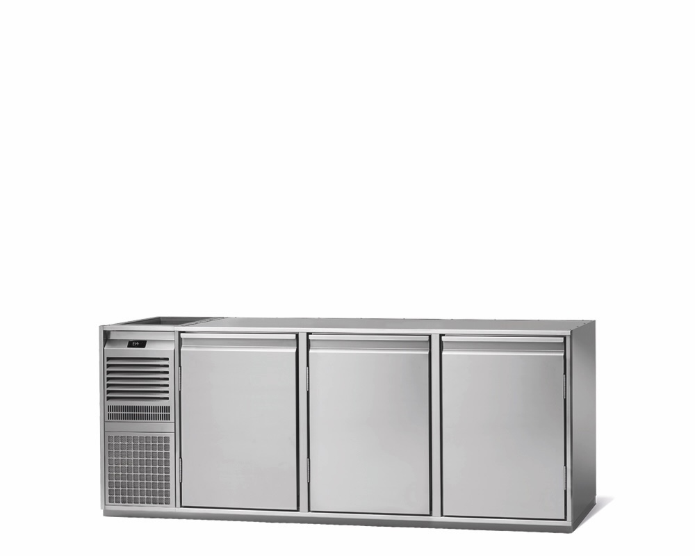 3-DOOR REFRIGERATED BEVERAGE COUNTER, 680mm DEPTH
